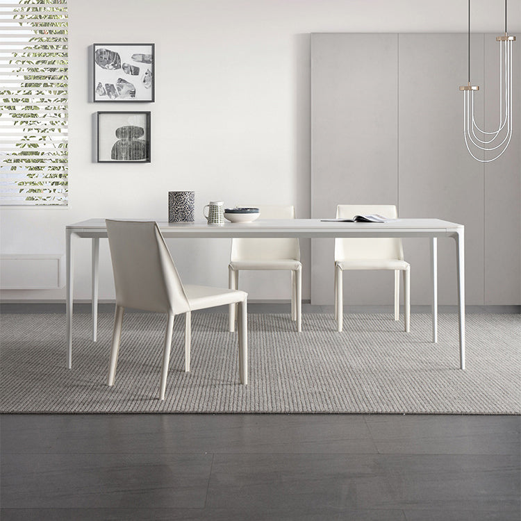 Rectangle Dining Table White Stone Top Table with 4 Legs Base 47.2"L x 27.6"W x 29.5"H Clearhalo 'Dining Tables & Seating' 'Dining Tables' 'dining_table' 'Furniture' 'furniture_dining_table' 'Kitchen & Dining Furniture' 'kitchen' 'kitchen_dining_table' 4731095