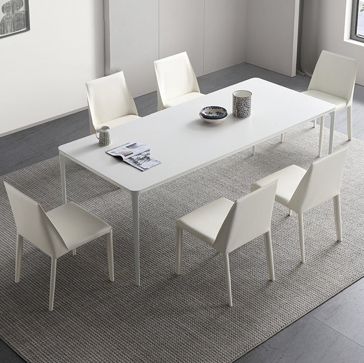 Rectangle Dining Table White Stone Top Table with 4 Legs Base 70.9"L x 31.5"W x 29.5"H Clearhalo 'Dining Tables & Seating' 'Dining Tables' 'dining_table' 'Furniture' 'furniture_dining_table' 'Kitchen & Dining Furniture' 'kitchen' 'kitchen_dining_table' 4731096