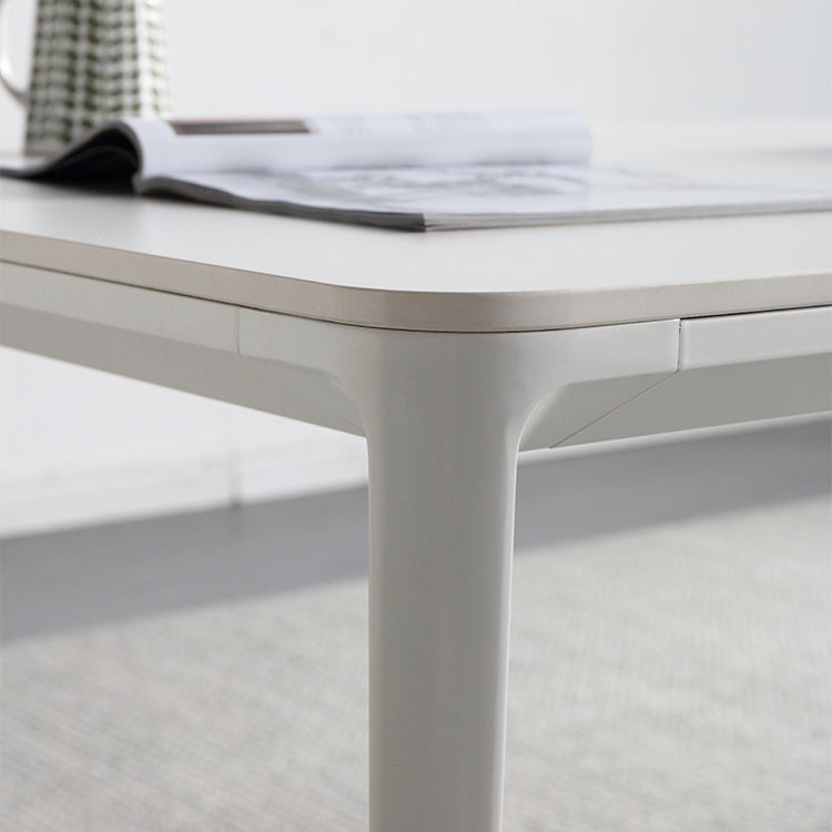 Rectangle Dining Table White Stone Top Table with 4 Legs Base Clearhalo 'Dining Tables & Seating' 'Dining Tables' 'dining_table' 'Furniture' 'furniture_dining_table' 'Kitchen & Dining Furniture' 'kitchen' 'kitchen_dining_table' 4731099