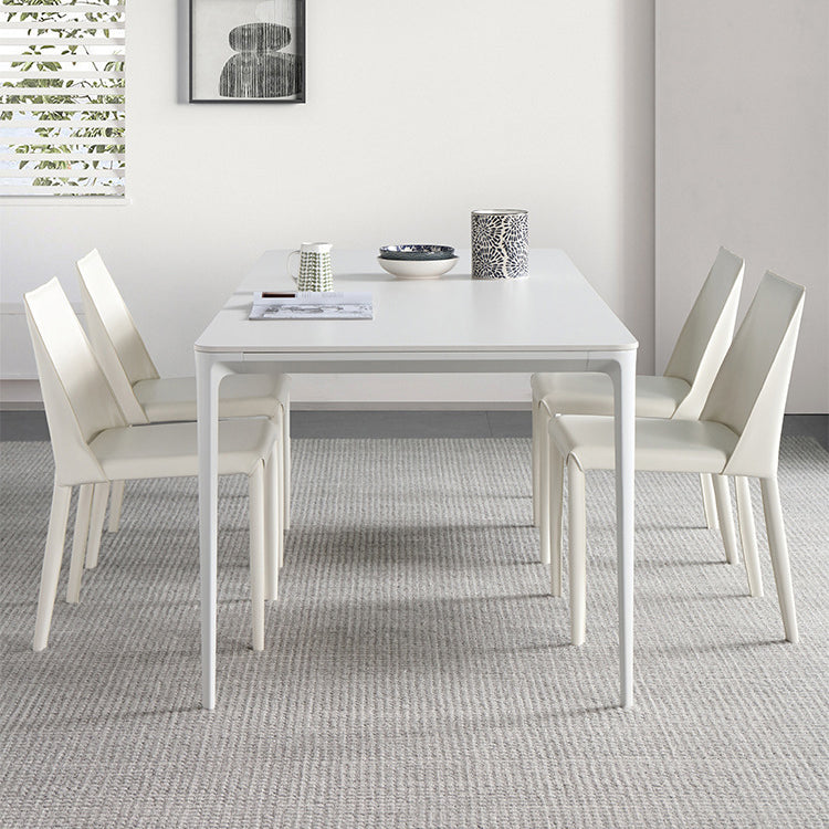 Rectangle Dining Table White Stone Top Table with 4 Legs Base Clearhalo 'Dining Tables & Seating' 'Dining Tables' 'dining_table' 'Furniture' 'furniture_dining_table' 'Kitchen & Dining Furniture' 'kitchen' 'kitchen_dining_table' 4731102