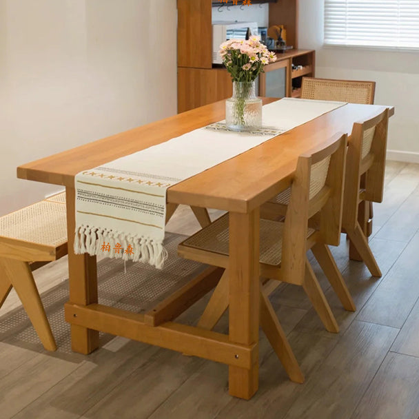 Rectangle Solid Wood Dining Table Modern Trestle Base Dining Table 86.6"L x 35.4"W x 29.5"H Without Chairs Clearhalo 'Dining Tables & Seating' 'Dining Tables' 'dining_table' 'furn' 'furn_dining_table' 'Furniture' 'furniture_dining_table' 'Kitchen & Dining Furniture' 'kitchen' 'kitchen_dining_table' 4731126