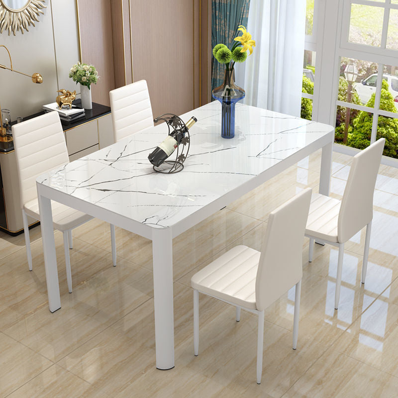 Modern Glass Top Dining Table Rectangle Dining Table with 4 Legs White 51.2"L x 31.5"W x 29.5"H Without Chairs Clearhalo 'Dining Tables & Seating' 'Dining Tables' 'dining_table' 'furn' 'furn_dining_table' 'Furniture' 'furniture_dining_table' 'Kitchen & Dining Furniture' 'kitchen' 'kitchen_dining_table' 4731139