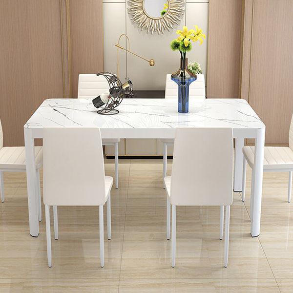Modern Glass Top Dining Table Rectangle Dining Table with 4 Legs White 39.4"L x 23.6"W x 29.5"H Without Chairs Clearhalo 'Dining Tables & Seating' 'Dining Tables' 'dining_table' 'furn' 'furn_dining_table' 'Furniture' 'furniture_dining_table' 'Kitchen & Dining Furniture' 'kitchen' 'kitchen_dining_table' 4731141