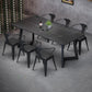 Sintered Stone Dining Table Black Industrial Style Dining Table with Metal Base Double Pedestal 63"L x 27.6"W x 29.5"H Without Chairs Clearhalo 'Dining Tables & Seating' 'Dining Tables' 'dining_table' 'furn' 'furn_dining_table' 'Furniture' 'furniture_dining_table' 'Kitchen & Dining Furniture' 'kitchen' 'kitchen_dining_table' 4731179