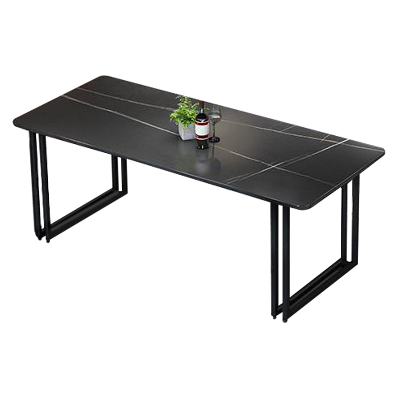 Sintered Stone Dining Table Black Industrial Style Dining Table with Metal Base Sled 47.2"L x 23.6"W x 29.5"H Without Chairs Clearhalo 'Dining Tables & Seating' 'Dining Tables' 'dining_table' 'furn' 'furn_dining_table' 'Furniture' 'furniture_dining_table' 'Kitchen & Dining Furniture' 'kitchen' 'kitchen_dining_table' 4731180