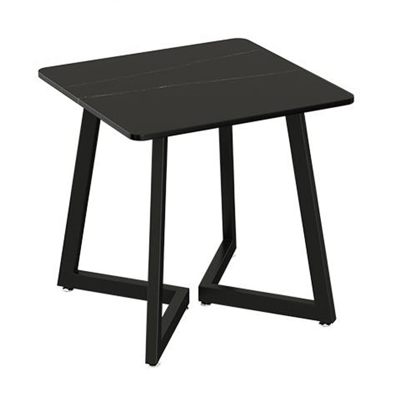 Sintered Stone Dining Table Black Industrial Style Dining Table with Metal Base Double Pedestal 23.6"L x 23.6"W x 29.5"H Without Chairs Clearhalo 'Dining Tables & Seating' 'Dining Tables' 'dining_table' 'furn' 'furn_dining_table' 'Furniture' 'furniture_dining_table' 'Kitchen & Dining Furniture' 'kitchen' 'kitchen_dining_table' 4731183