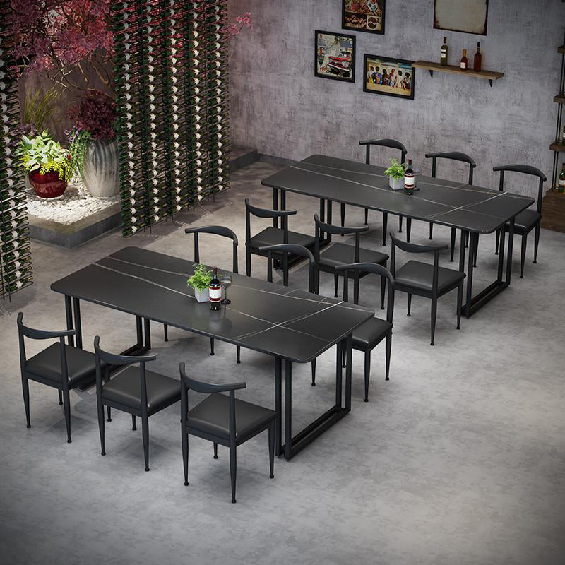 Sintered Stone Dining Table Black Industrial Style Dining Table with Metal Base Sled 63"L x 27.6"W x 29.5"H Without Chairs Clearhalo 'Dining Tables & Seating' 'Dining Tables' 'dining_table' 'furn' 'furn_dining_table' 'Furniture' 'furniture_dining_table' 'Kitchen & Dining Furniture' 'kitchen' 'kitchen_dining_table' 4731184