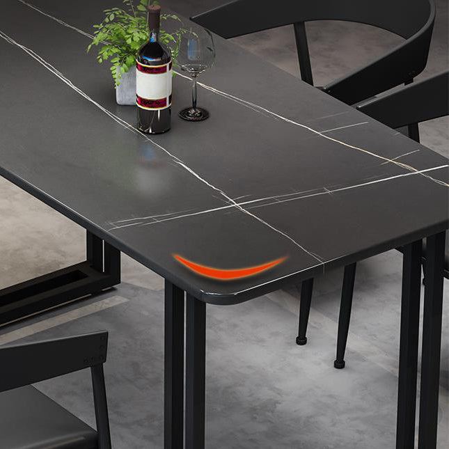 Sintered Stone Dining Table Black Industrial Style Dining Table with Metal Base Clearhalo 'Dining Tables & Seating' 'Dining Tables' 'dining_table' 'furn' 'furn_dining_table' 'Furniture' 'furniture_dining_table' 'Kitchen & Dining Furniture' 'kitchen' 'kitchen_dining_table' 4731186