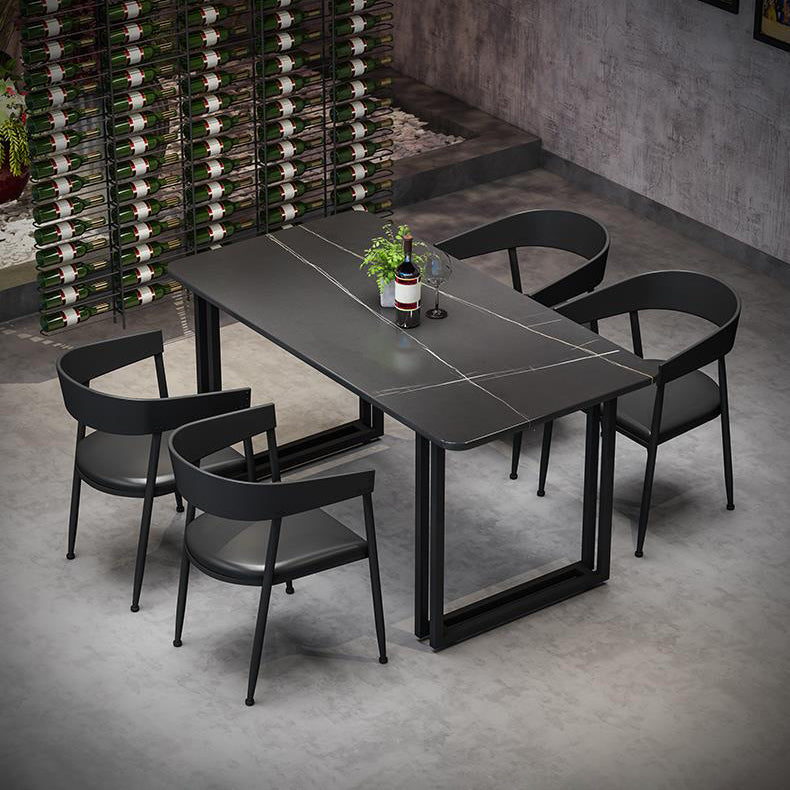 Sintered Stone Dining Table Black Industrial Style Dining Table with Metal Base Clearhalo 'Dining Tables & Seating' 'Dining Tables' 'dining_table' 'furn' 'furn_dining_table' 'Furniture' 'furniture_dining_table' 'Kitchen & Dining Furniture' 'kitchen' 'kitchen_dining_table' 4731189