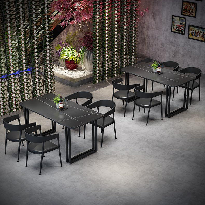 Sintered Stone Dining Table Black Industrial Style Dining Table with Metal Base Clearhalo 'Dining Tables & Seating' 'Dining Tables' 'dining_table' 'furn' 'furn_dining_table' 'Furniture' 'furniture_dining_table' 'Kitchen & Dining Furniture' 'kitchen' 'kitchen_dining_table' 4731192