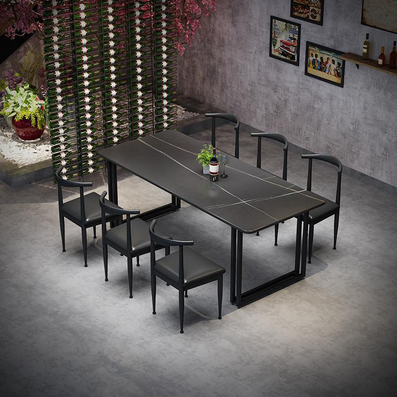 Sintered Stone Dining Table Black Industrial Style Dining Table with Metal Base Clearhalo 'Dining Tables & Seating' 'Dining Tables' 'dining_table' 'furn' 'furn_dining_table' 'Furniture' 'furniture_dining_table' 'Kitchen & Dining Furniture' 'kitchen' 'kitchen_dining_table' 4731194