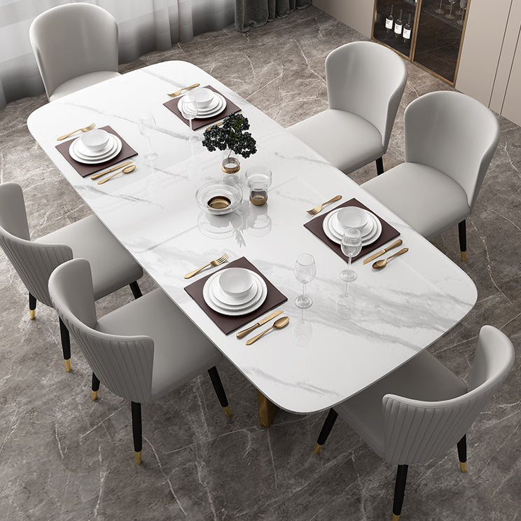 Luxury Sintered Stone Top Table Rectangle Table with Trestle Base in Gold 63"L x 31.5"W x 29.5"H Without Chairs Clearhalo 'Dining Tables & Seating' 'Dining Tables' 'dining_table' 'furn' 'furn_dining_table' 'Furniture' 'furniture_dining_table' 'Kitchen & Dining Furniture' 'kitchen' 'kitchen_dining_table' 4731204