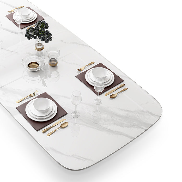 Luxury Sintered Stone Top Table Rectangle Table with Trestle Base in Gold Clearhalo 'Dining Tables & Seating' 'Dining Tables' 'dining_table' 'furn' 'furn_dining_table' 'Furniture' 'furniture_dining_table' 'Kitchen & Dining Furniture' 'kitchen' 'kitchen_dining_table' 4731206