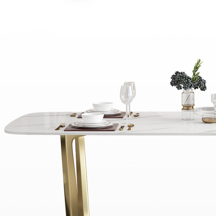 Luxury Sintered Stone Top Table Rectangle Table with Trestle Base in Gold Clearhalo 'Dining Tables & Seating' 'Dining Tables' 'dining_table' 'furn' 'furn_dining_table' 'Furniture' 'furniture_dining_table' 'Kitchen & Dining Furniture' 'kitchen' 'kitchen_dining_table' 4731207