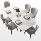Luxury Sintered Stone Top Table Rectangle Table with Trestle Base in Gold Clearhalo 'Dining Tables & Seating' 'Dining Tables' 'dining_table' 'furn' 'furn_dining_table' 'Furniture' 'furniture_dining_table' 'Kitchen & Dining Furniture' 'kitchen' 'kitchen_dining_table' 4731210