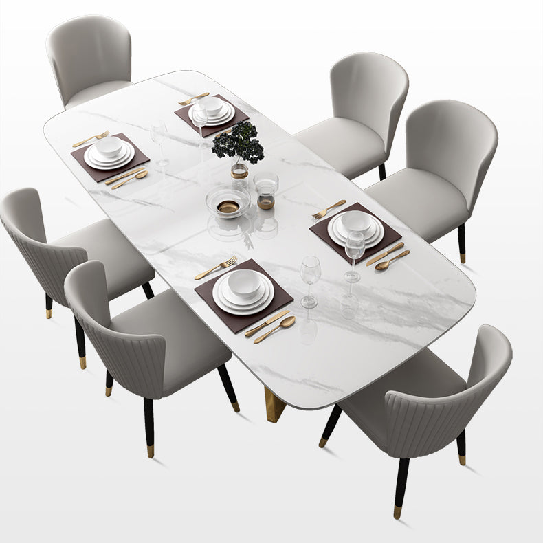 Luxury Sintered Stone Top Table Rectangle Table with Trestle Base in Gold Clearhalo 'Dining Tables & Seating' 'Dining Tables' 'dining_table' 'furn' 'furn_dining_table' 'Furniture' 'furniture_dining_table' 'Kitchen & Dining Furniture' 'kitchen' 'kitchen_dining_table' 4731210
