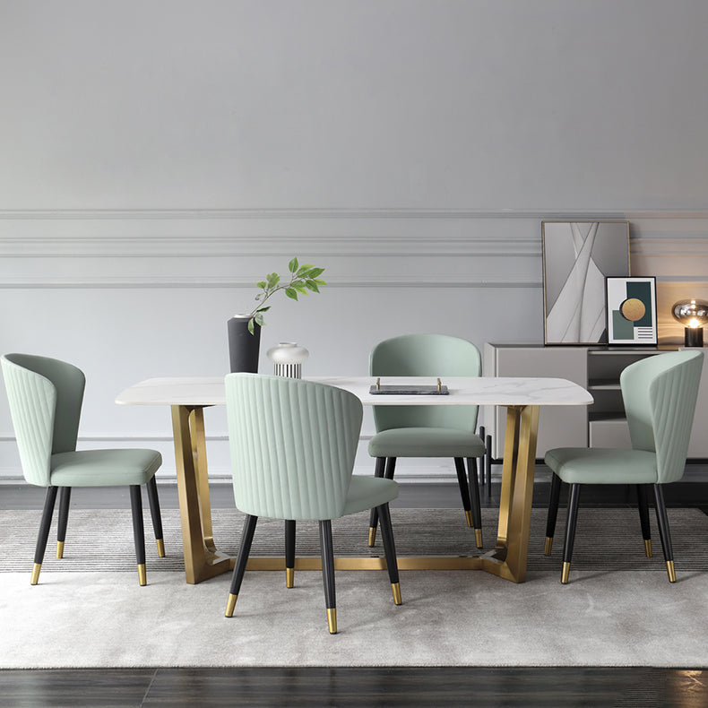 Luxury Sintered Stone Top Table Rectangle Table with Trestle Base in Gold Clearhalo 'Dining Tables & Seating' 'Dining Tables' 'dining_table' 'furn' 'furn_dining_table' 'Furniture' 'furniture_dining_table' 'Kitchen & Dining Furniture' 'kitchen' 'kitchen_dining_table' 4731211