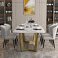 Luxury Sintered Stone Top Table Rectangle Table with Trestle Base in Gold Clearhalo 'Dining Tables & Seating' 'Dining Tables' 'dining_table' 'furn' 'furn_dining_table' 'Furniture' 'furniture_dining_table' 'Kitchen & Dining Furniture' 'kitchen' 'kitchen_dining_table' 4731212