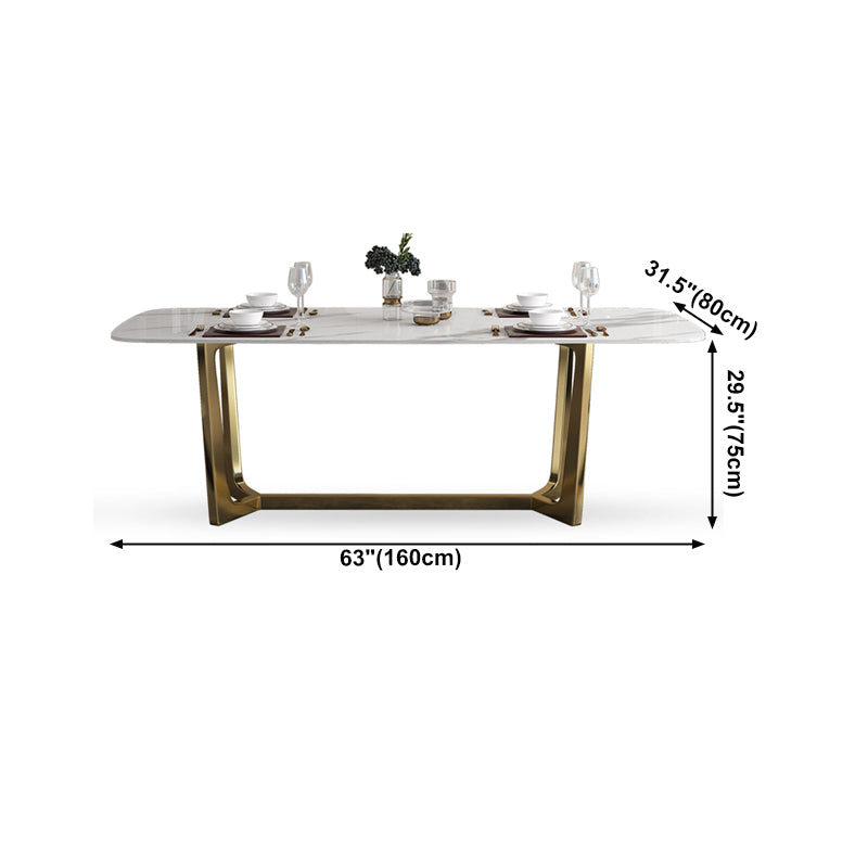 Luxury Sintered Stone Top Table Rectangle Table with Trestle Base in Gold Clearhalo 'Dining Tables & Seating' 'Dining Tables' 'dining_table' 'furn' 'furn_dining_table' 'Furniture' 'furniture_dining_table' 'Kitchen & Dining Furniture' 'kitchen' 'kitchen_dining_table' 4731217