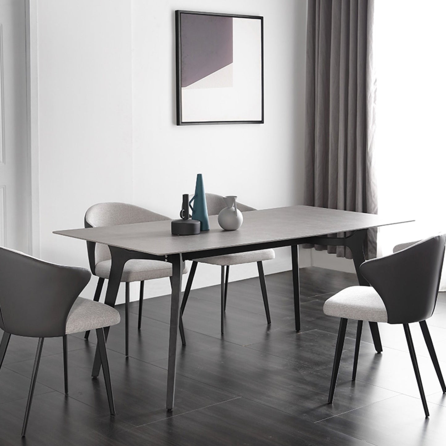 Industrial Sintered Stone Grey Table for Restaurant Rectangle Dining Table with 4 Legs 70.9"L x 35.4"W x 29.5"H Without Chairs Clearhalo 'Dining Tables & Seating' 'Dining Tables' 'dining_table' 'furn' 'furn_dining_table' 'Furniture' 'furniture_dining_table' 'Kitchen & Dining Furniture' 'kitchen' 'kitchen_dining_table' 4731220