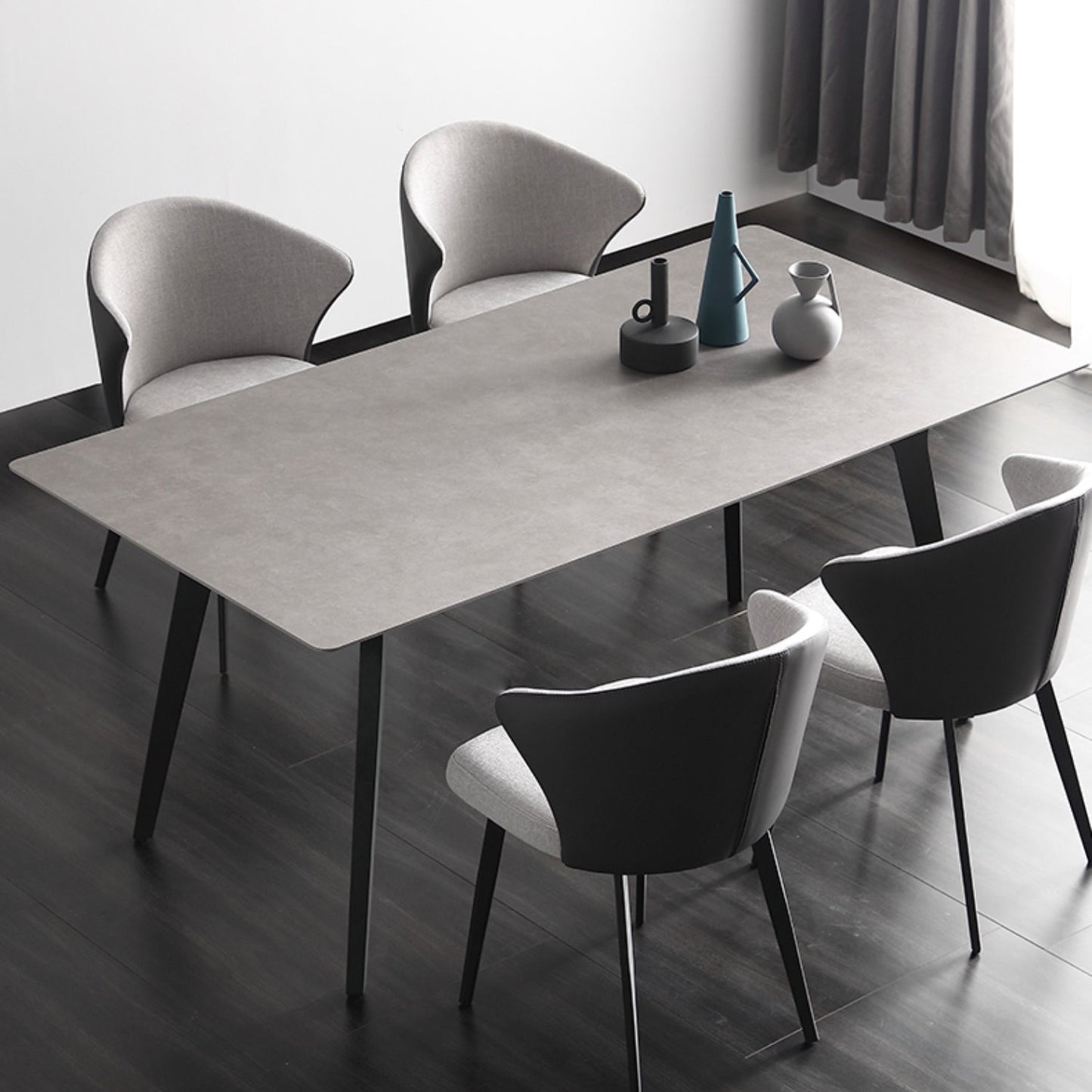 Industrial Sintered Stone Grey Table for Restaurant Rectangle Dining Table with 4 Legs 51.2"L x 27.6"W x 29.5"H Without Chairs Clearhalo 'Dining Tables & Seating' 'Dining Tables' 'dining_table' 'furn' 'furn_dining_table' 'Furniture' 'furniture_dining_table' 'Kitchen & Dining Furniture' 'kitchen' 'kitchen_dining_table' 4731221