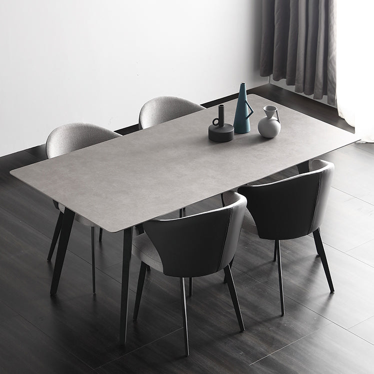 Industrial Sintered Stone Grey Table for Restaurant Rectangle Dining Table with 4 Legs Clearhalo 'Dining Tables & Seating' 'Dining Tables' 'dining_table' 'furn' 'furn_dining_table' 'Furniture' 'furniture_dining_table' 'Kitchen & Dining Furniture' 'kitchen' 'kitchen_dining_table' 4731229
