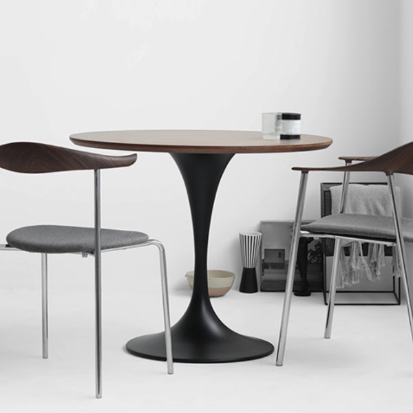 Modern Round Wood Dining Table Tulip Base Home Kitchen Dinner Dining Table Black-Brown Without Chairs Clearhalo 'Dining Tables & Seating' 'Dining Tables' 'dining_table' 'furn' 'furn_dining_table' 'Furniture' 'furniture_dining_table' 'Kitchen & Dining Furniture' 'kitchen' 'kitchen_dining_table' 4731273