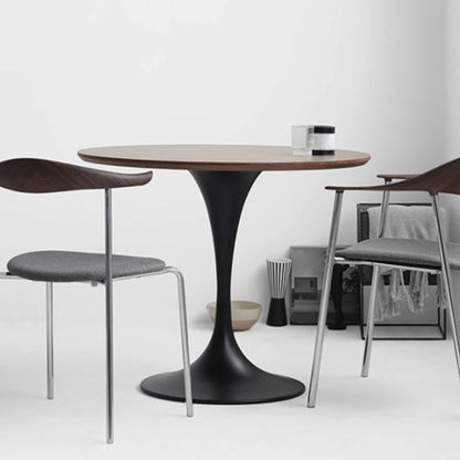 Modern Round Wood Dining Table Tulip Base Home Kitchen Dinner Dining Table Black-Brown Without Chairs Clearhalo 'Dining Tables & Seating' 'Dining Tables' 'dining_table' 'furn' 'furn_dining_table' 'Furniture' 'furniture_dining_table' 'Kitchen & Dining Furniture' 'kitchen' 'kitchen_dining_table' 4731273