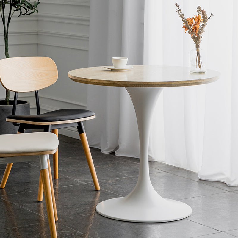 Modern Round Wood Dining Table Tulip Base Home Kitchen Dinner Dining Table Natural Wood White 35.4"L x 35.4"W x 29.5"H Without Chairs Clearhalo 'Dining Tables & Seating' 'Dining Tables' 'dining_table' 'furn' 'furn_dining_table' 'Furniture' 'furniture_dining_table' 'Kitchen & Dining Furniture' 'kitchen' 'kitchen_dining_table' 4731275