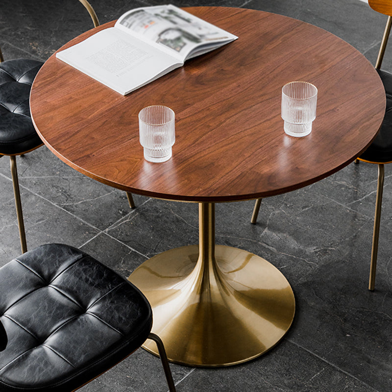 Modern Round Wood Dining Table Tulip Base Home Kitchen Dinner Dining Table Gold-Brown 35.4"L x 35.4"W x 29.5"H Without Chairs Clearhalo 'Dining Tables & Seating' 'Dining Tables' 'dining_table' 'furn' 'furn_dining_table' 'Furniture' 'furniture_dining_table' 'Kitchen & Dining Furniture' 'kitchen' 'kitchen_dining_table' 4731276