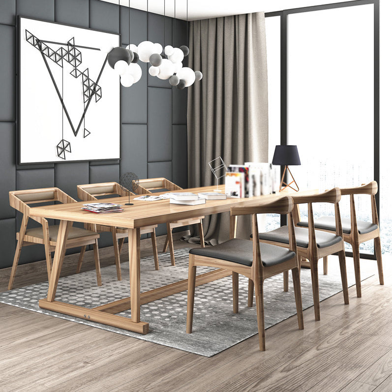 Modern Solid Wood Table for Restaurant Rectangle Dining Table with Trestle Base 63"L x 27.6"W x 29.5"H Without Chairs Clearhalo 'Dining Tables & Seating' 'Dining Tables' 'dining_table' 'furn' 'furn_dining_table' 'Furniture' 'furniture_dining_table' 'Kitchen & Dining Furniture' 'kitchen' 'kitchen_dining_table' 4731291