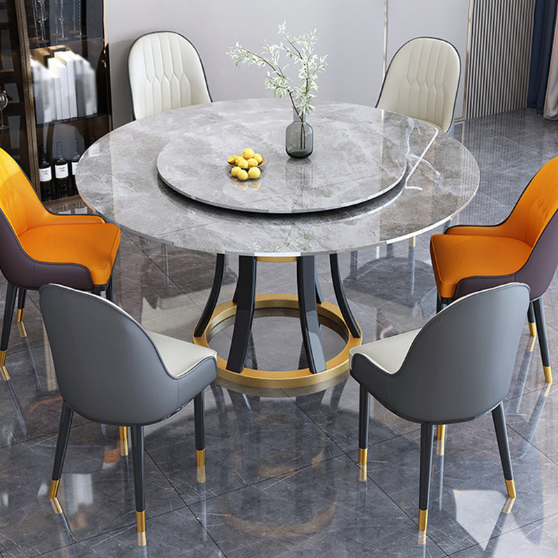Round Contemporary Stone Table Standard Height Dining Table with Pedestal Base Gray Without Chairs Clearhalo 'Dining Tables & Seating' 'Dining Tables' 'dining_table' 'furn' 'furn_dining_table' 'Furniture' 'furniture_dining_table' 'Kitchen & Dining Furniture' 'kitchen' 'kitchen_dining_table' 4731333