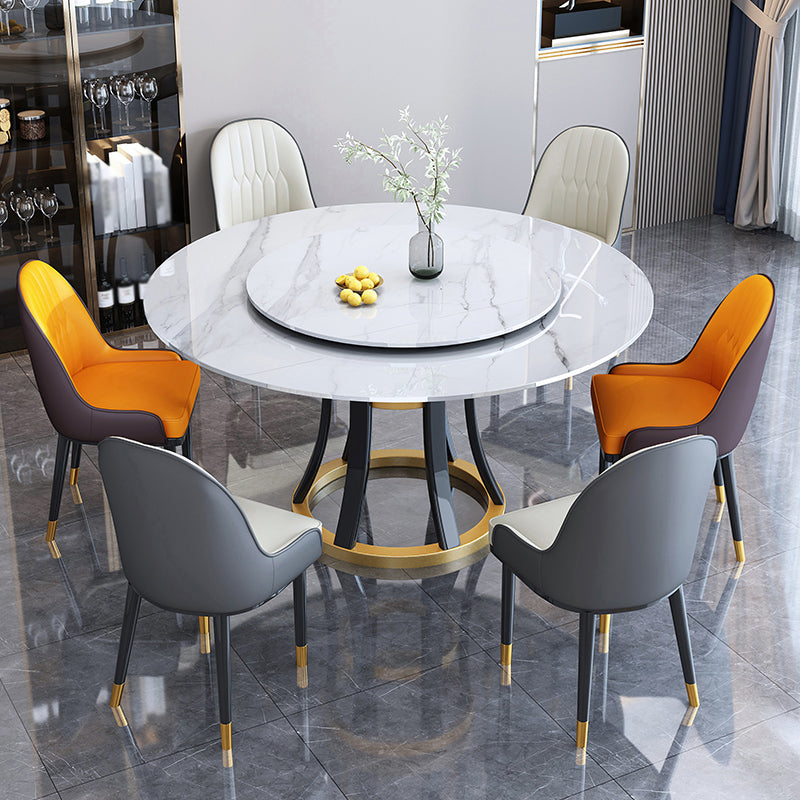 Round Contemporary Stone Table Standard Height Dining Table with Pedestal Base White 51.2"L x 51.2"W x 29.9"H Without Chairs Clearhalo 'Dining Tables & Seating' 'Dining Tables' 'dining_table' 'furn' 'furn_dining_table' 'Furniture' 'furniture_dining_table' 'Kitchen & Dining Furniture' 'kitchen' 'kitchen_dining_table' 4731334