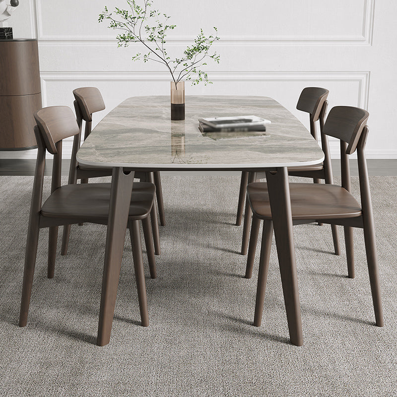 Contemporary Sintered Stone Dining Table Solid Wood Dining Table with 4 Legs Light Grey 59.1"L x 31.5"W x 29.5"H Without Chairs Clearhalo 'Dining Tables & Seating' 'Dining Tables' 'dining_table' 'furn' 'furn_dining_table' 'Furniture' 'furniture_dining_table' 'Kitchen & Dining Furniture' 'kitchen' 'kitchen_dining_table' 4731350