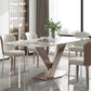 Stone White Top Dining Table Traditional Luxury Table with Pedestal Base Violet 63"L x 31.5"W x 29.5"H Without Chairs Clearhalo 'Dining Tables & Seating' 'Dining Tables' 'dining_table' 'furn' 'furn_dining_table' 'Furniture' 'furniture_dining_table' 'Kitchen & Dining Furniture' 'kitchen' 'kitchen_dining_table' 4731367