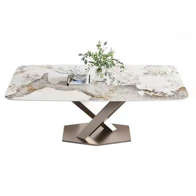 Stone White Top Dining Table Traditional Luxury Table with Pedestal Base Violet Without Chairs Clearhalo 'Dining Tables & Seating' 'Dining Tables' 'dining_table' 'furn' 'furn_dining_table' 'Furniture' 'furniture_dining_table' 'Kitchen & Dining Furniture' 'kitchen' 'kitchen_dining_table' 4731368