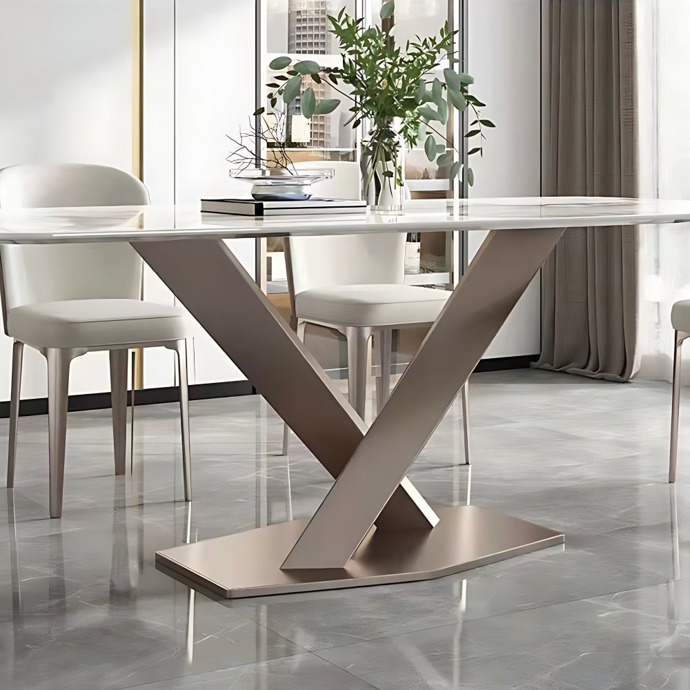 Stone White Top Dining Table Traditional Luxury Table with Pedestal ...