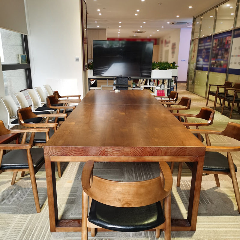 Rectangle Solid Wood Table with Double Pedestal Modern Dining Table for Restaurant Brown 70.9"L x 31.5"W x 29.5"H Without Chairs Clearhalo 'Dining Tables & Seating' 'Dining Tables' 'dining_table' 'furn' 'furn_dining_table' 'Furniture' 'furniture_dining_table' 'Kitchen & Dining Furniture' 'kitchen' 'kitchen_dining_table' 4731380