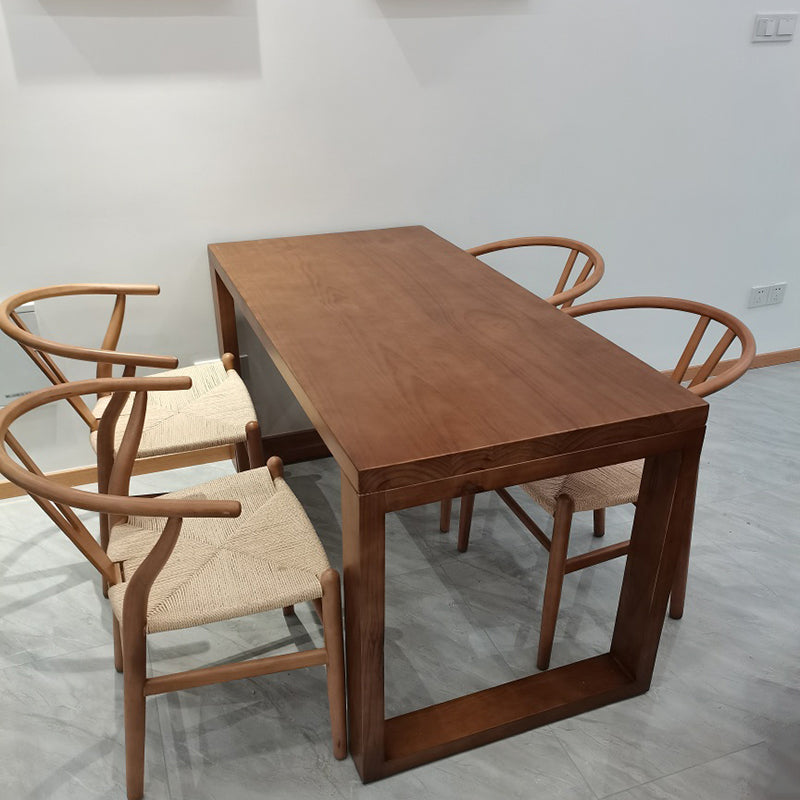 Rectangle Solid Wood Table with Double Pedestal Modern Dining Table for Restaurant Brown Without Chairs Clearhalo 'Dining Tables & Seating' 'Dining Tables' 'dining_table' 'furn' 'furn_dining_table' 'Furniture' 'furniture_dining_table' 'Kitchen & Dining Furniture' 'kitchen' 'kitchen_dining_table' 4731381