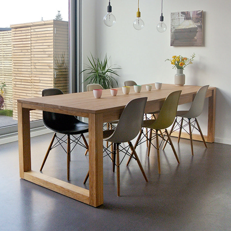 Rectangle Solid Wood Table with Double Pedestal Modern Dining Table for Restaurant Natural 94.5"L x 39.4"W x 29.5"H Without Chairs Clearhalo 'Dining Tables & Seating' 'Dining Tables' 'dining_table' 'furn' 'furn_dining_table' 'Furniture' 'furniture_dining_table' 'Kitchen & Dining Furniture' 'kitchen' 'kitchen_dining_table' 4731382