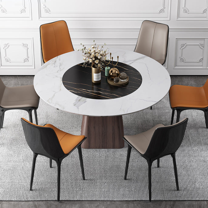 Contemporary Sintered Stone Dining Table Round Dining Room Table White-Black Without Chairs Clearhalo 'Dining Tables & Seating' 'Dining Tables' 'dining_table' 'furn' 'furn_dining_table' 'Furniture' 'furniture_dining_table' 'Kitchen & Dining Furniture' 'kitchen' 'kitchen_dining_table' 4731394