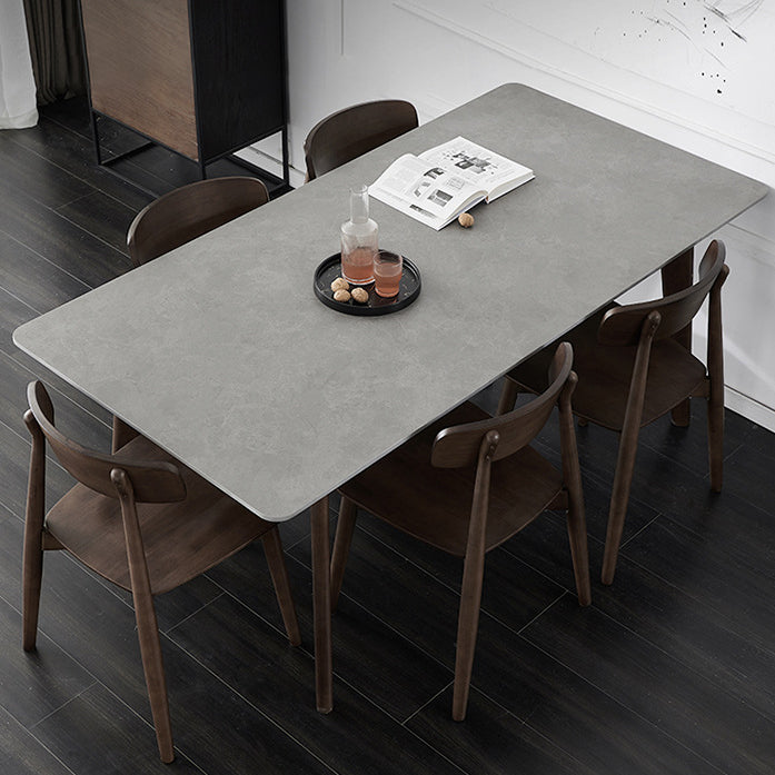 Stone Top Dining Table Mid-Century Modern Dining Table with 4 Legs Grey 70.9"L x 31.5"W x 29.5"H Without Chairs Clearhalo 'Dining Tables & Seating' 'Dining Tables' 'dining_table' 'furn' 'furn_dining_table' 'Furniture' 'furniture_dining_table' 'Kitchen & Dining Furniture' 'kitchen' 'kitchen_dining_table' 4731413