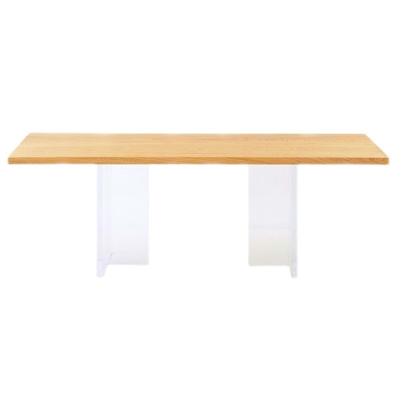 Pine Solid Wood Dining Room Collection Modern Rectangle with Acrylic Double Pedestal Table Natural Without Chairs Clearhalo 'Dining Tables & Seating' 'Dining Tables' 'dining_table' 'furn' 'furn_dining_table' 'Furniture' 'furniture_dining_table' 'Kitchen & Dining Furniture' 'kitchen' 'kitchen_dining_table' 4731428