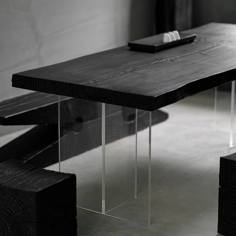Pine Solid Wood Dining Room Collection Modern Rectangle with Acrylic Double Pedestal Table Clearhalo 'Dining Tables & Seating' 'Dining Tables' 'dining_table' 'furn' 'furn_dining_table' 'Furniture' 'furniture_dining_table' 'Kitchen & Dining Furniture' 'kitchen' 'kitchen_dining_table' 4731436