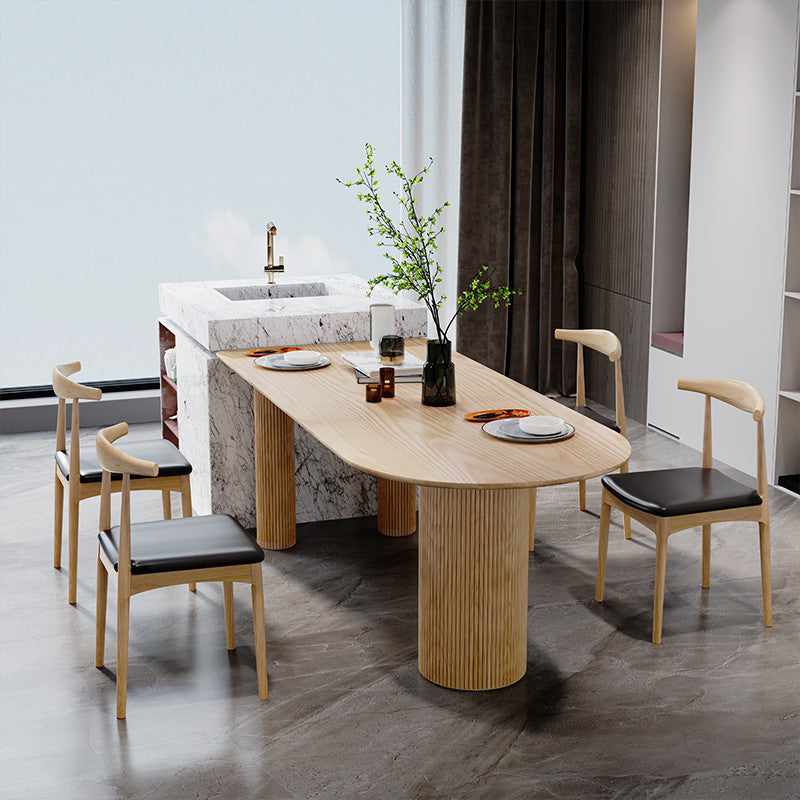 Free Form Pine Wood Table for Restaurant Modern Dining Table with 3 Legs Natural 70.9"L x 31.5"W x 29.5"H Without Chairs Clearhalo 'Dining Tables & Seating' 'Dining Tables' 'dining_table' 'furn' 'furn_dining_table' 'Furniture' 'furniture_dining_table' 'Kitchen & Dining Furniture' 'kitchen' 'kitchen_dining_table' 4731464