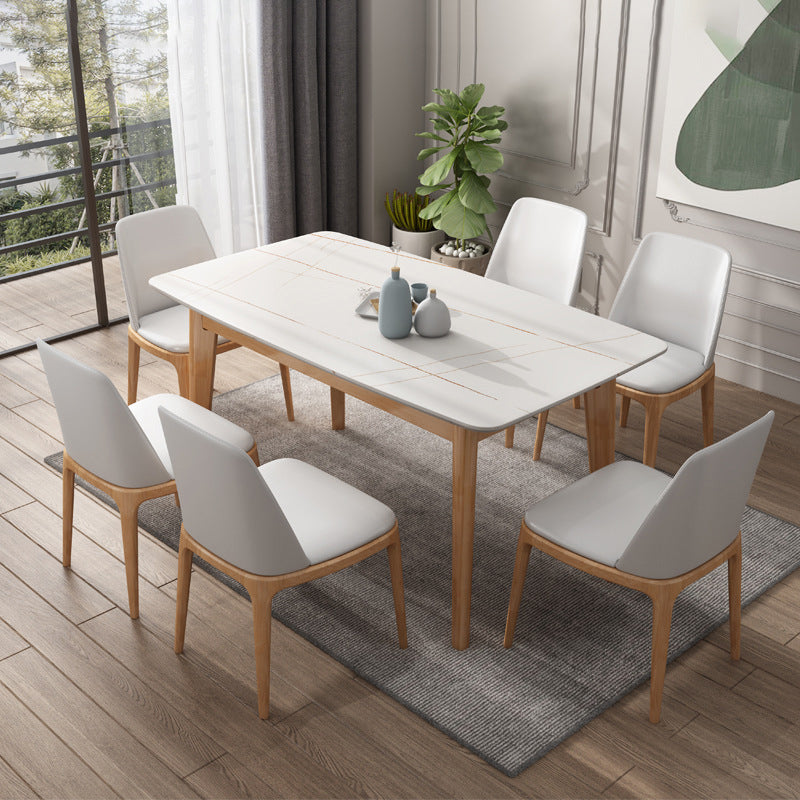 Stone Rectangle Dining Table Mid-Century Modern Dining Table with 4 Legs Off-White Without Chairs Clearhalo 'Dining Tables & Seating' 'Dining Tables' 'dining_table' 'furn' 'furn_dining_table' 'Furniture' 'furniture_dining_table' 'Kitchen & Dining Furniture' 'kitchen' 'kitchen_dining_table' 4731505