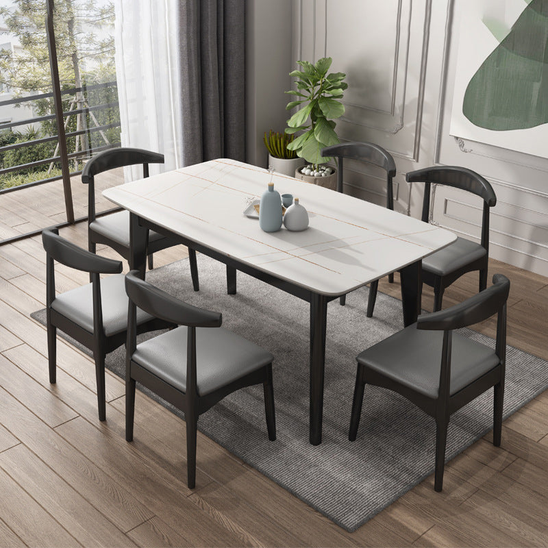 Stone Rectangle Dining Table Mid-Century Modern Dining Table with 4 Legs White Without Chairs Clearhalo 'Dining Tables & Seating' 'Dining Tables' 'dining_table' 'furn' 'furn_dining_table' 'Furniture' 'furniture_dining_table' 'Kitchen & Dining Furniture' 'kitchen' 'kitchen_dining_table' 4731506