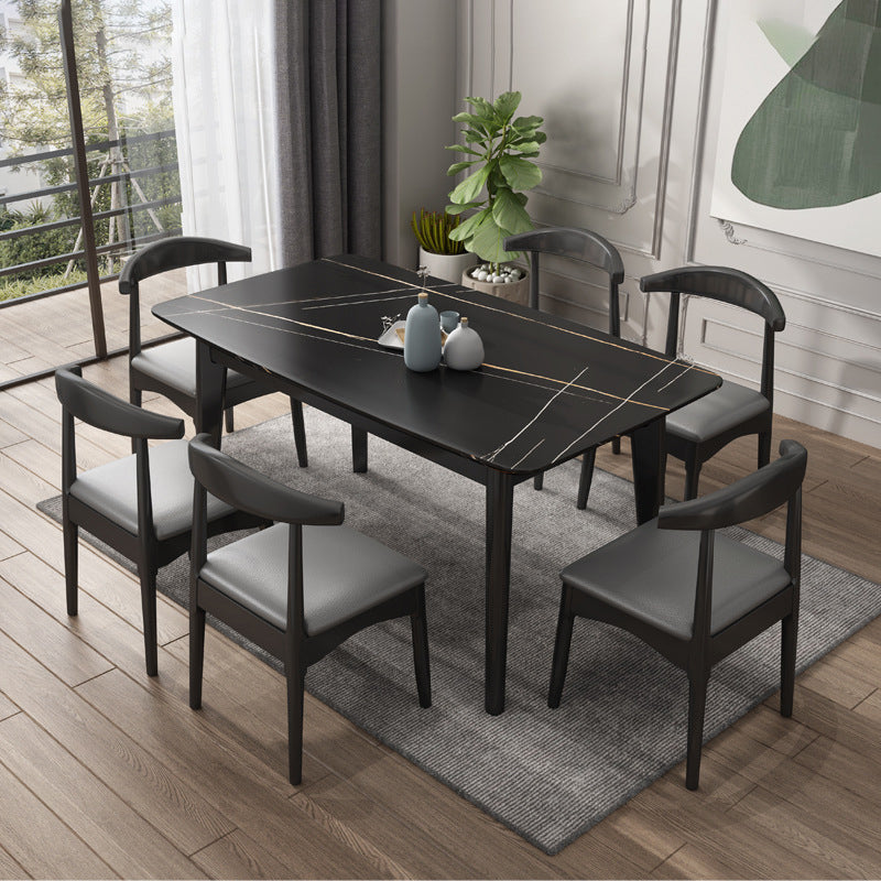 Stone Rectangle Dining Table Mid-Century Modern Dining Table with 4 Legs Black Without Chairs Clearhalo 'Dining Tables & Seating' 'Dining Tables' 'dining_table' 'furn' 'furn_dining_table' 'Furniture' 'furniture_dining_table' 'Kitchen & Dining Furniture' 'kitchen' 'kitchen_dining_table' 4731507