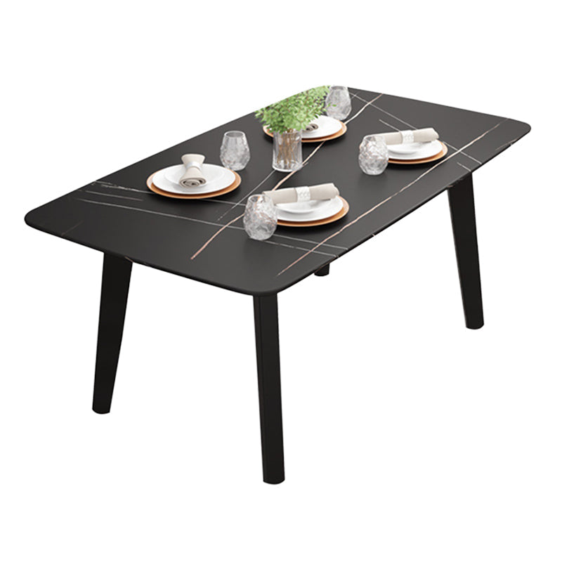 Stone Rectangle Dining Table Mid-Century Modern Dining Table with 4 Legs Black 47.2"L x 29.5"W x 29.5"H Without Chairs Clearhalo 'Dining Tables & Seating' 'Dining Tables' 'dining_table' 'furn' 'furn_dining_table' 'Furniture' 'furniture_dining_table' 'Kitchen & Dining Furniture' 'kitchen' 'kitchen_dining_table' 4731509