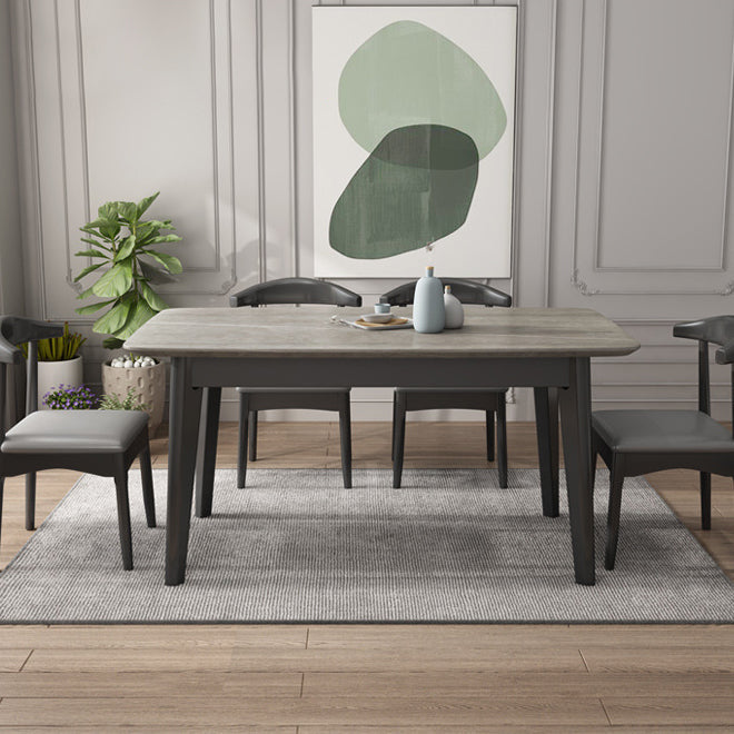 Stone Rectangle Dining Table Mid-Century Modern Dining Table with 4 Legs Clearhalo 'Dining Tables & Seating' 'Dining Tables' 'dining_table' 'furn' 'furn_dining_table' 'Furniture' 'furniture_dining_table' 'Kitchen & Dining Furniture' 'kitchen' 'kitchen_dining_table' 4731516